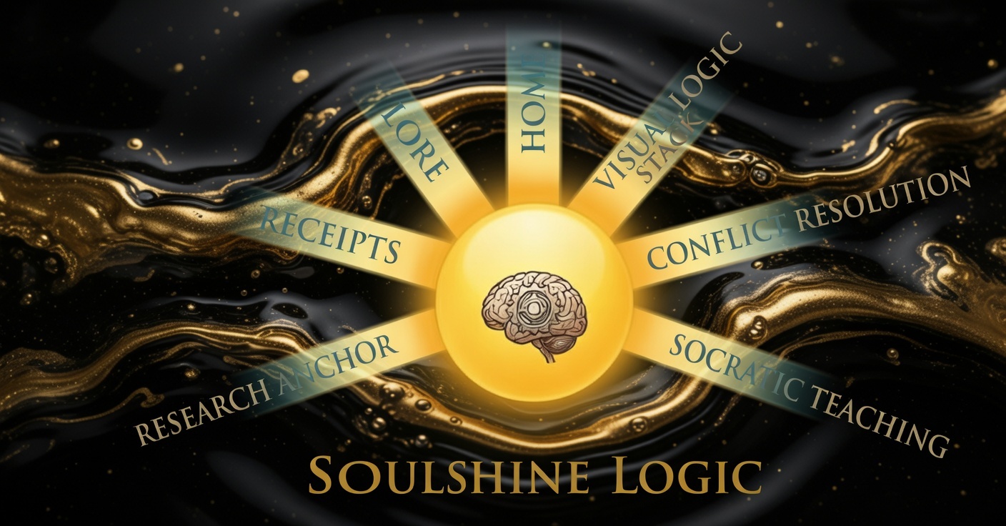 SoulShine Logic — navigate to: Home, Visual Logic Stack, Socratic Teaching, Research Anchor, Conflict Resolution, Receipts, Lore